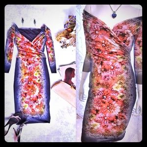 Fuzzi floral surplus 3/4 slvs body on dress Small